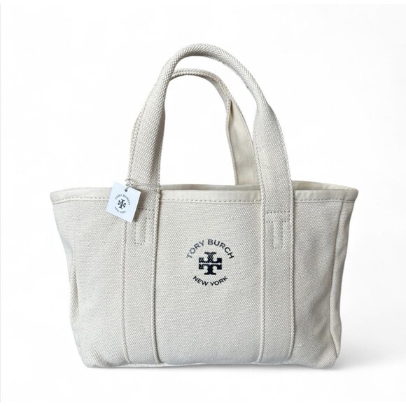Tory Burch Brand New Authentic Mercer Canvas Mini Tote Bag Neutral Cream NWT - Picture 2 of 10